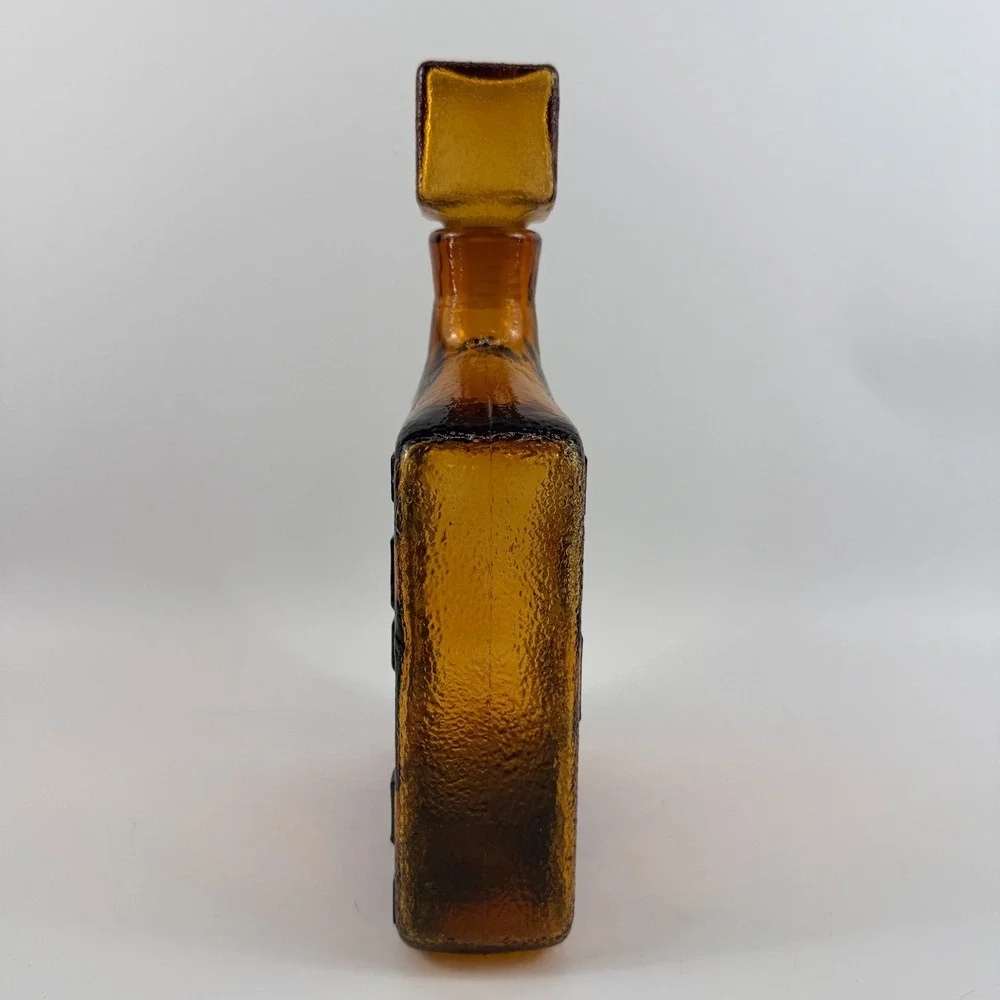 Empoli Brutalist Amber Art Glass Decanter Geometric Bottle Italy MCM
